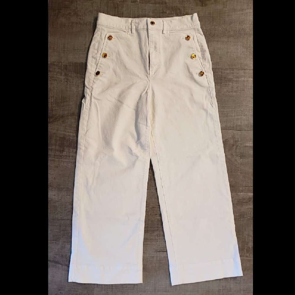 ANN TAYLOR Petite Ivory Denim Wide Leg Sailor Flap Front Jeans 6P